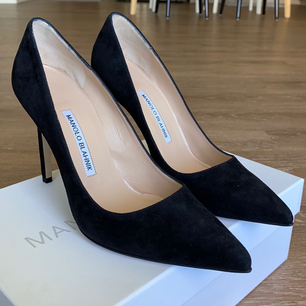 Manolo Blahnik BB Pump 105 Black Suede 37.5 NWT